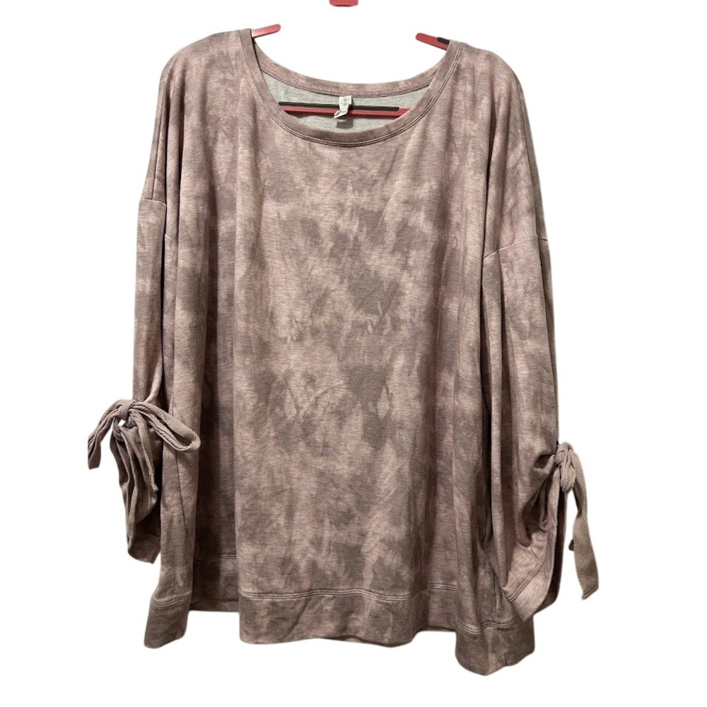 Ideology Tie Dye Long Sleeve Top Women's 3X‎ Pink Gray Knot Cuff Sweatshirt